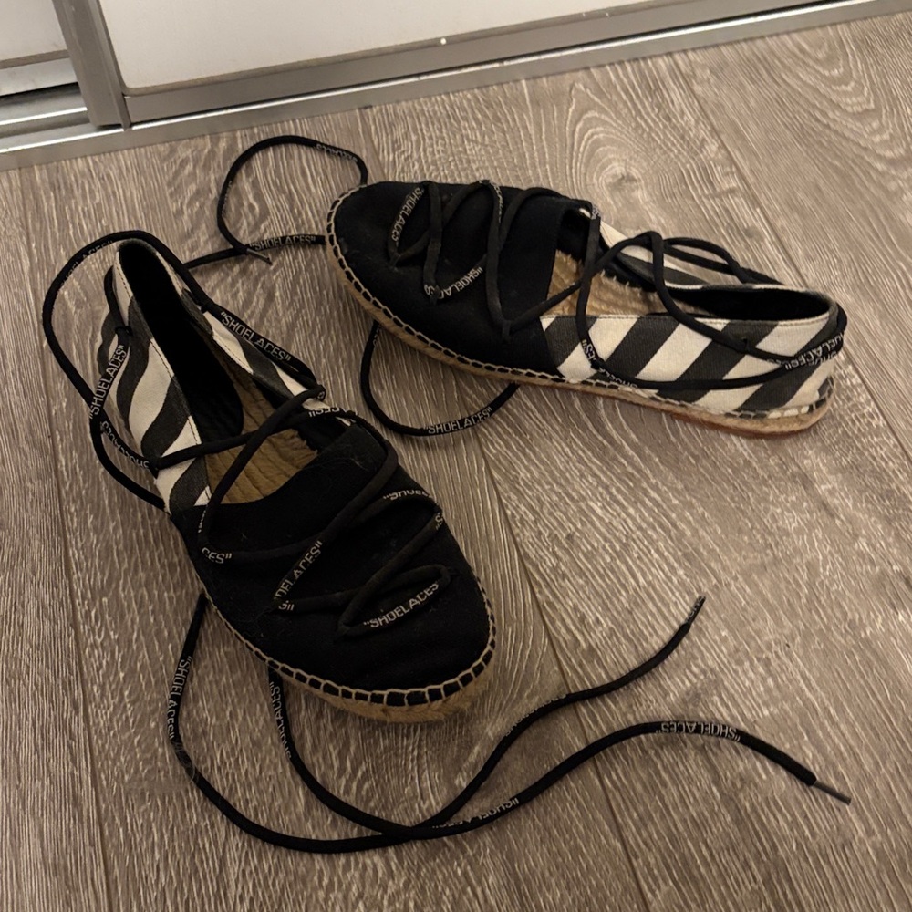 Off-White Lace Up Black Espadrille Flats - Picture 4 of 4